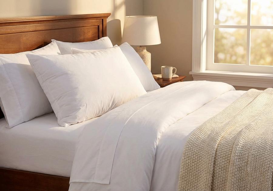 EDOW sleeping pillow on a made bed