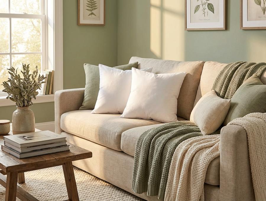 EDOW throw pillows on a linen sofa