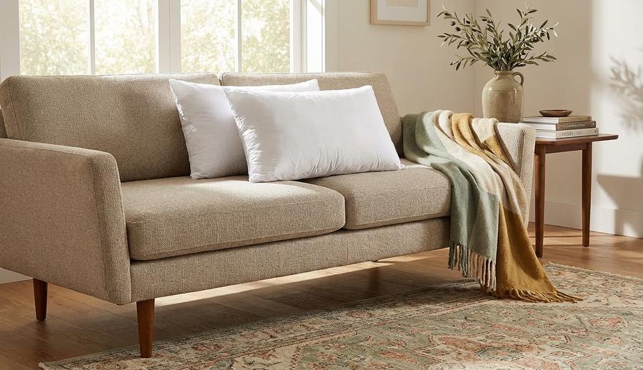 Rectangular EDOW inserts on a sofa