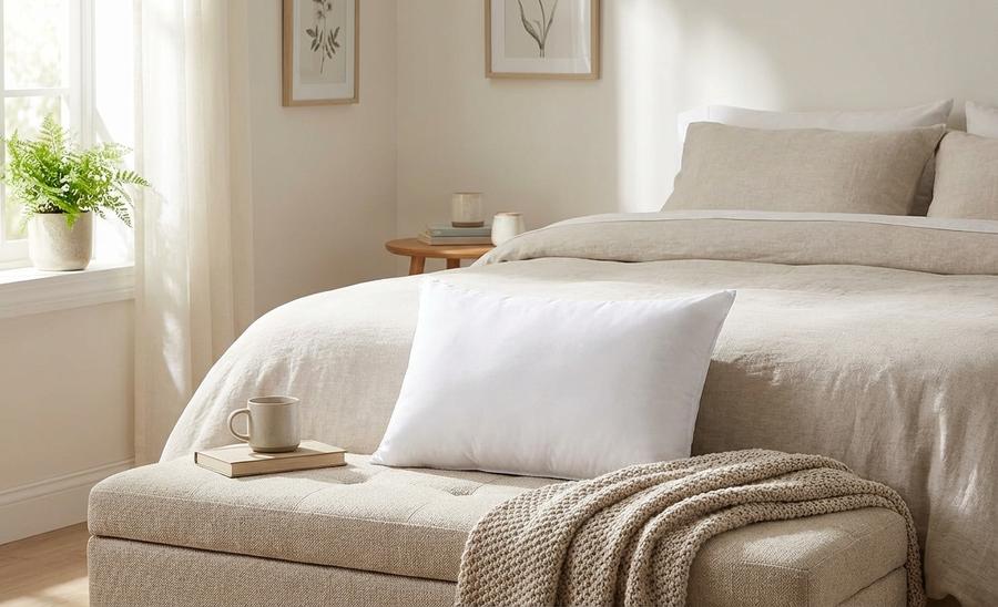 EDOW lumbar pillow on a bedroom bench